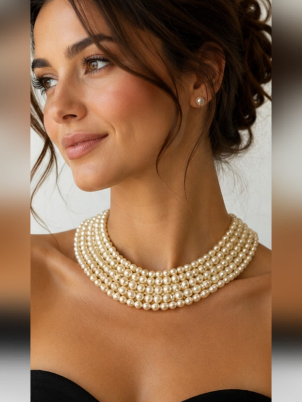 Vintage Sally Gee Creations Japan Faux Pearl Beaded Collar Necklace